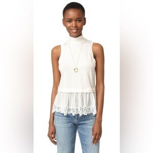 NWT Rebecca Taylor Elegant Cream‎ Sleeveless Top with Lace Hem - Medium